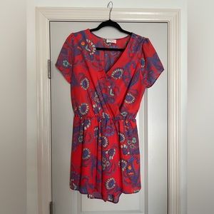 Everly Bright Orange Red floral Romper